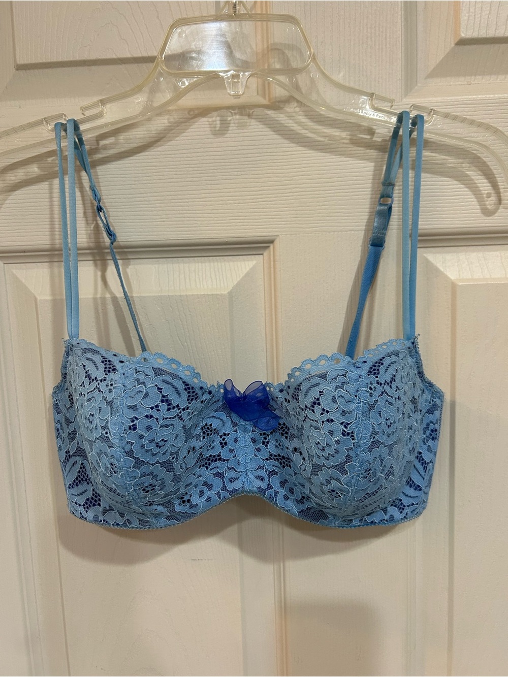 B.tempt’d Blue Lace Balconette Underwire Bra with Bow Accent - 34DD